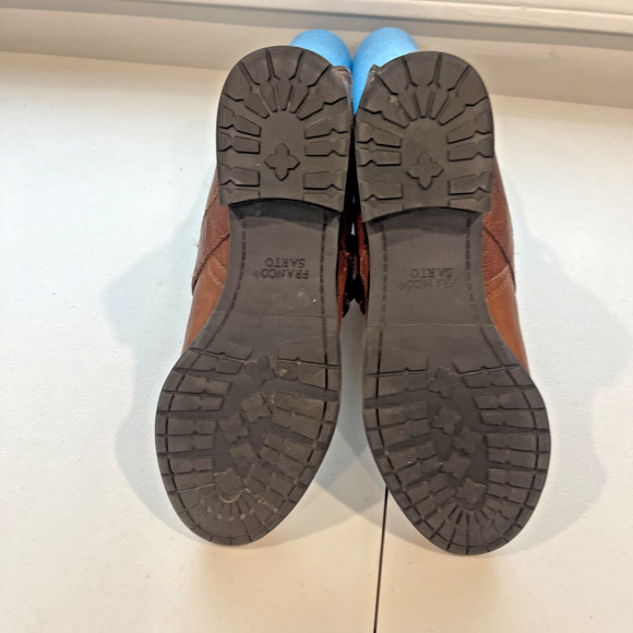 Franco Sarto Sz 8.5 M Privy Brown Leather Moto Boots Pull On Spikes Buckles FLAW - Picture 7 of 11